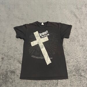 Y2K Kerusso Broken God Can Fix You Christian Cross Graphic T-Shirt Black Small